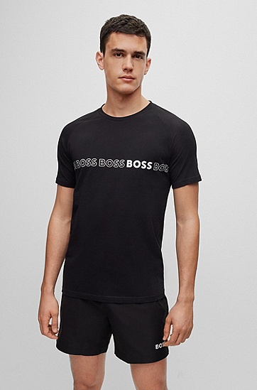 BOSS 博斯重复徽标棉质修身 T 恤,  001_Black