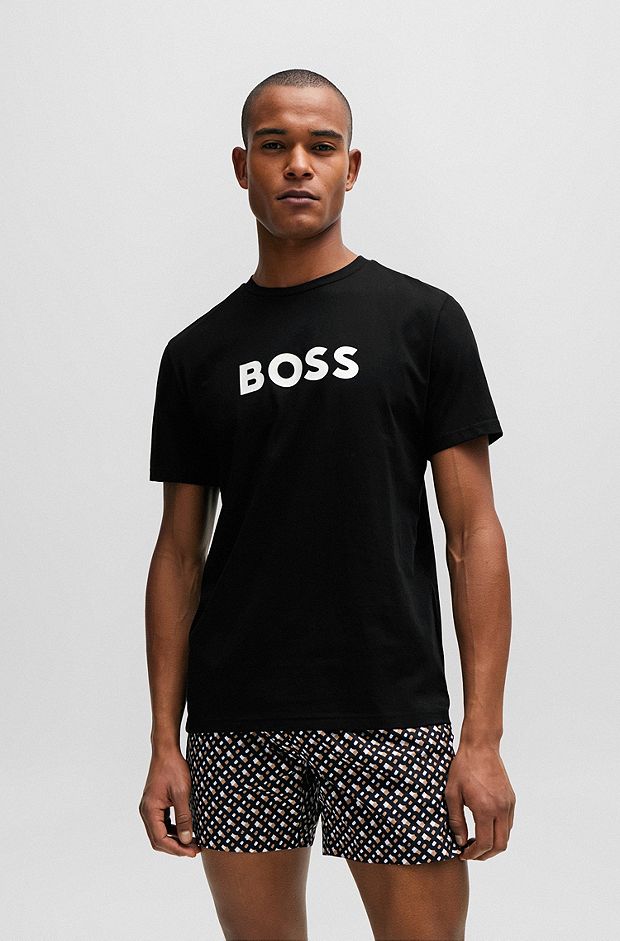 T-Shirt aus Baumwolle mit kontrastfarbenem Logo, Schwarz