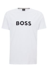 T-shirt van katoen met contrastlogo, Wit