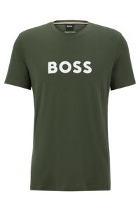 Cotton T-shirt with contrast logo, Dark Green