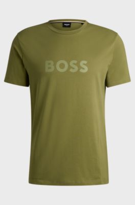 Cotton-jersey T-shirt with logo print, Green