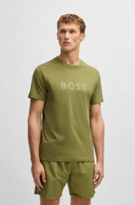 Cotton-jersey T-shirt with logo print, Green