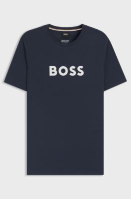Cotton-jersey T-shirt with logo print, Dark Blue