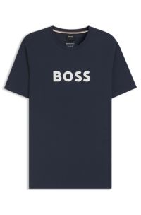 T-shirt van katoenen jersey met logoprint, Donkerblauw