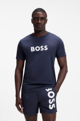 Cotton-jersey T-shirt with logo print, Dark Blue