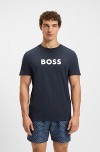 Camiseta de punto de algodón con logo estampado, Azul oscuro