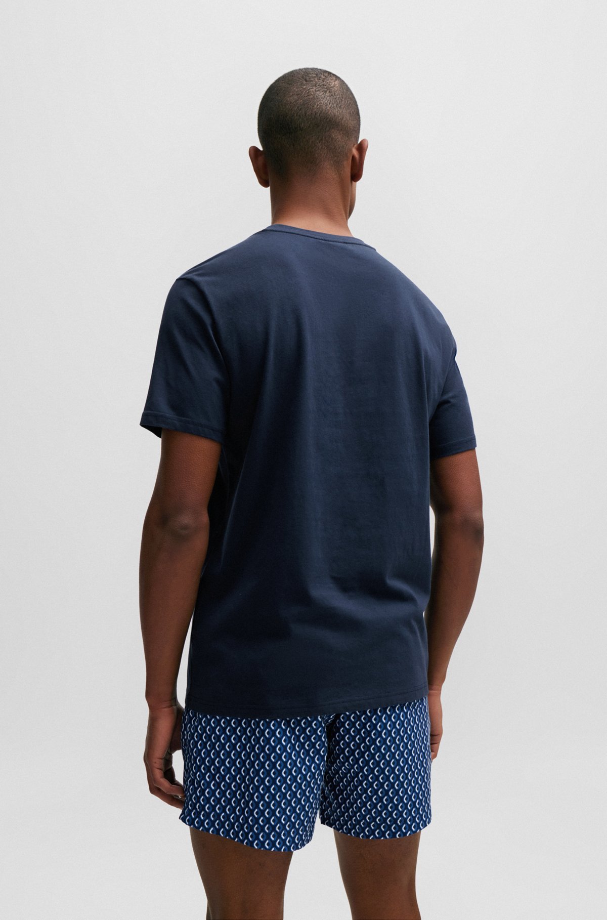 Cotton T-shirt with contrast logo, Dark Blue