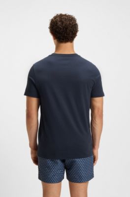 T-shirt van katoenen jersey met logoprint, Donkerblauw