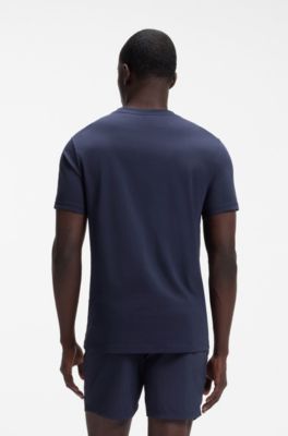 Cotton-jersey T-shirt with logo print, Dark Blue