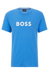 T-shirt van katoen met contrastlogo, Blauw