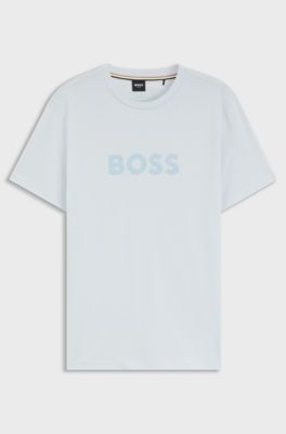 T-shirt in jersey di cotone con logo stampato, Celeste
