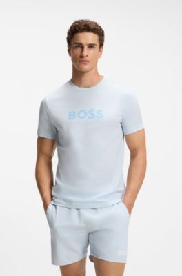 T-shirt in jersey di cotone con logo stampato, Celeste