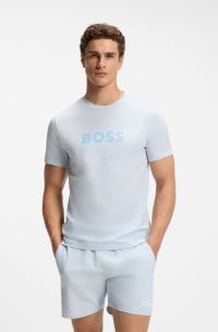 Cotton-jersey T-shirt with logo print, Light Blue