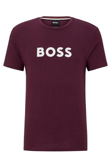 Organic-cotton relaxed-fit T-shirt with contrast logo, Dark Purple