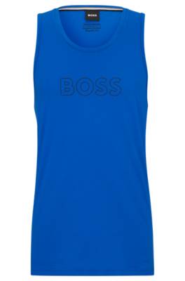 Hugo Boss Tank Top In Cotton Jersey With Outline Logo In Blue