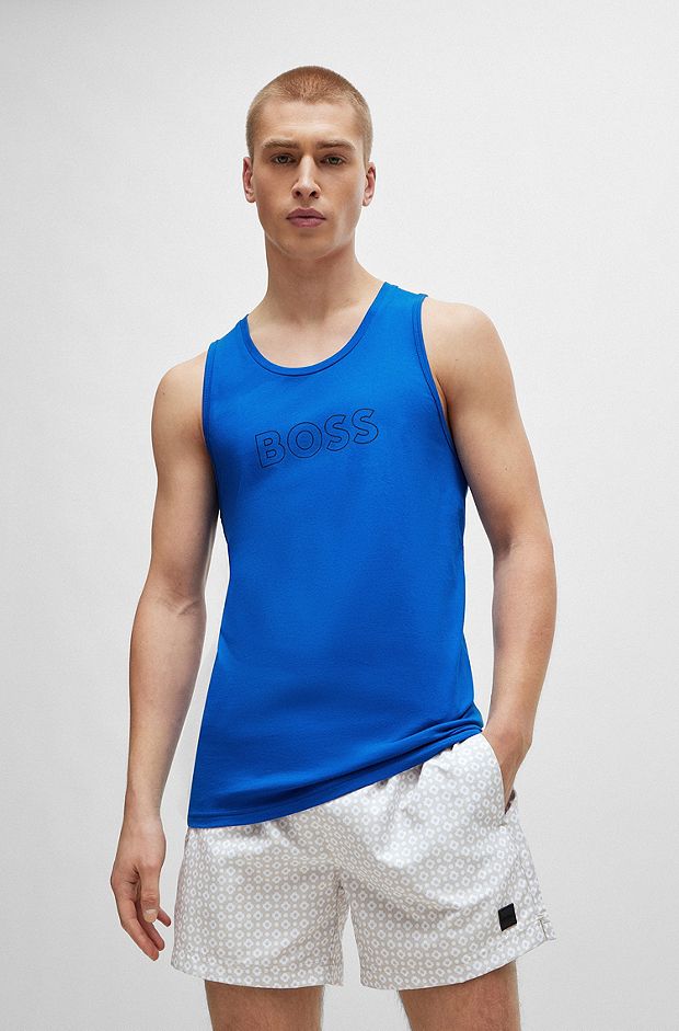 Tank top in cotton jersey with outline logo, Blue