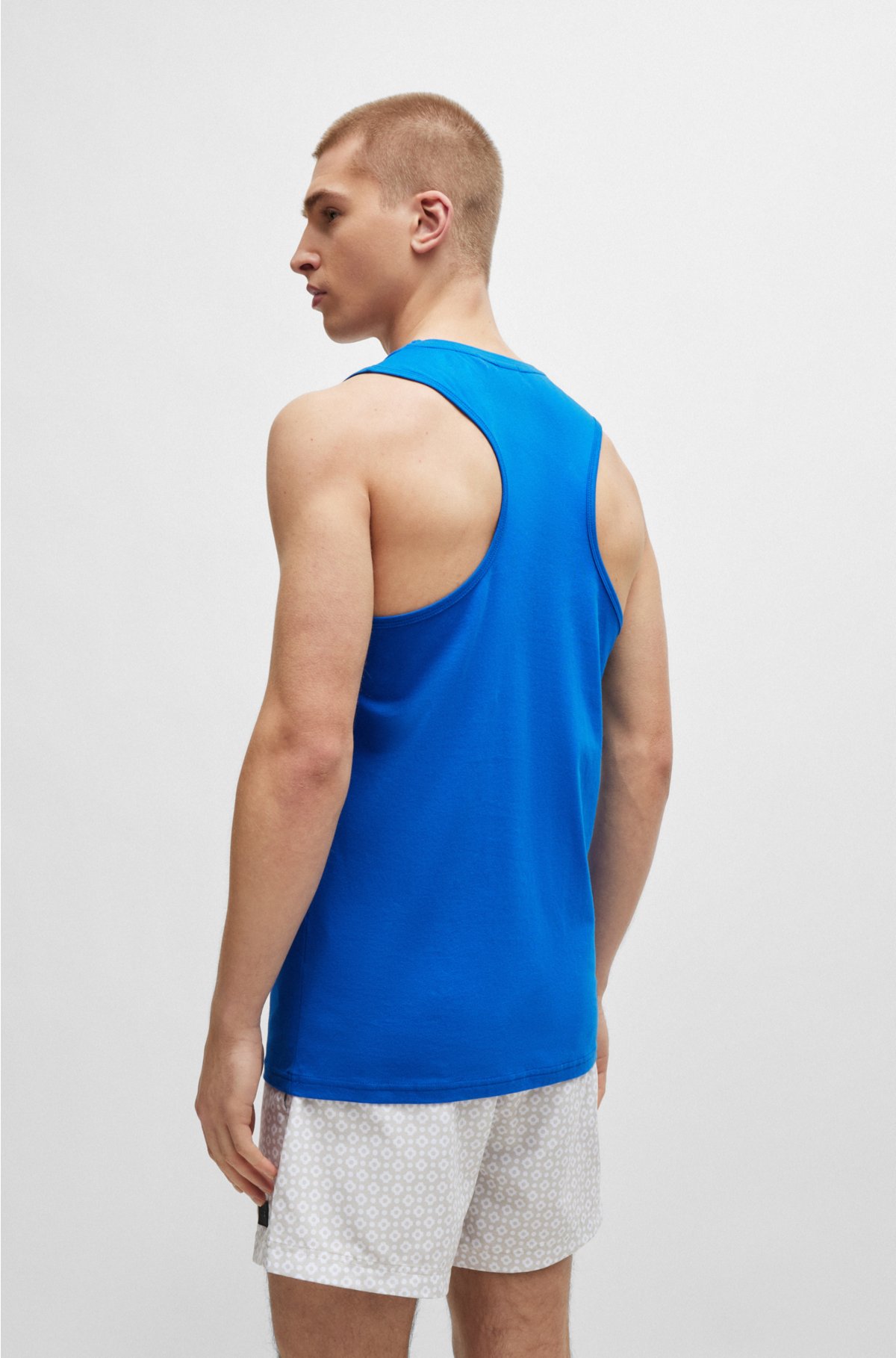 Tank top in cotton jersey with outline logo, Blue