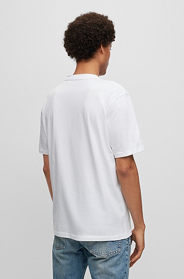 BOSS 博斯徽标图案装饰棉质平纹针织布 T 恤,  100_White