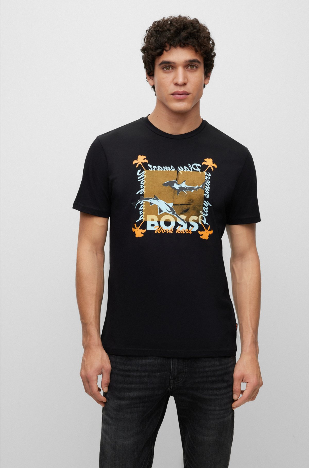 Onzuiver talent hybride BOSS - Regular-fit T-shirt van katoenen jersey met nieuwe print