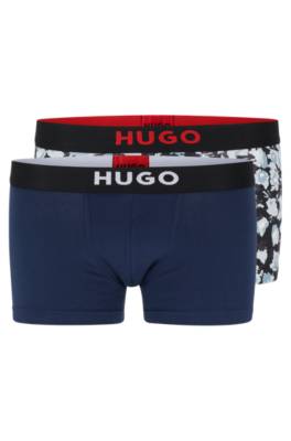 Hugo Two-pack Of Stretch-cotton Trunks With Logo Waistbands In Blue