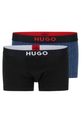 Hugo Two-pack Of Stretch-cotton Trunks With Logo Waistbands In Blue