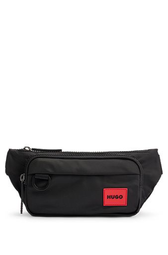 Recycled-fabric belt bag with red logo label, Black