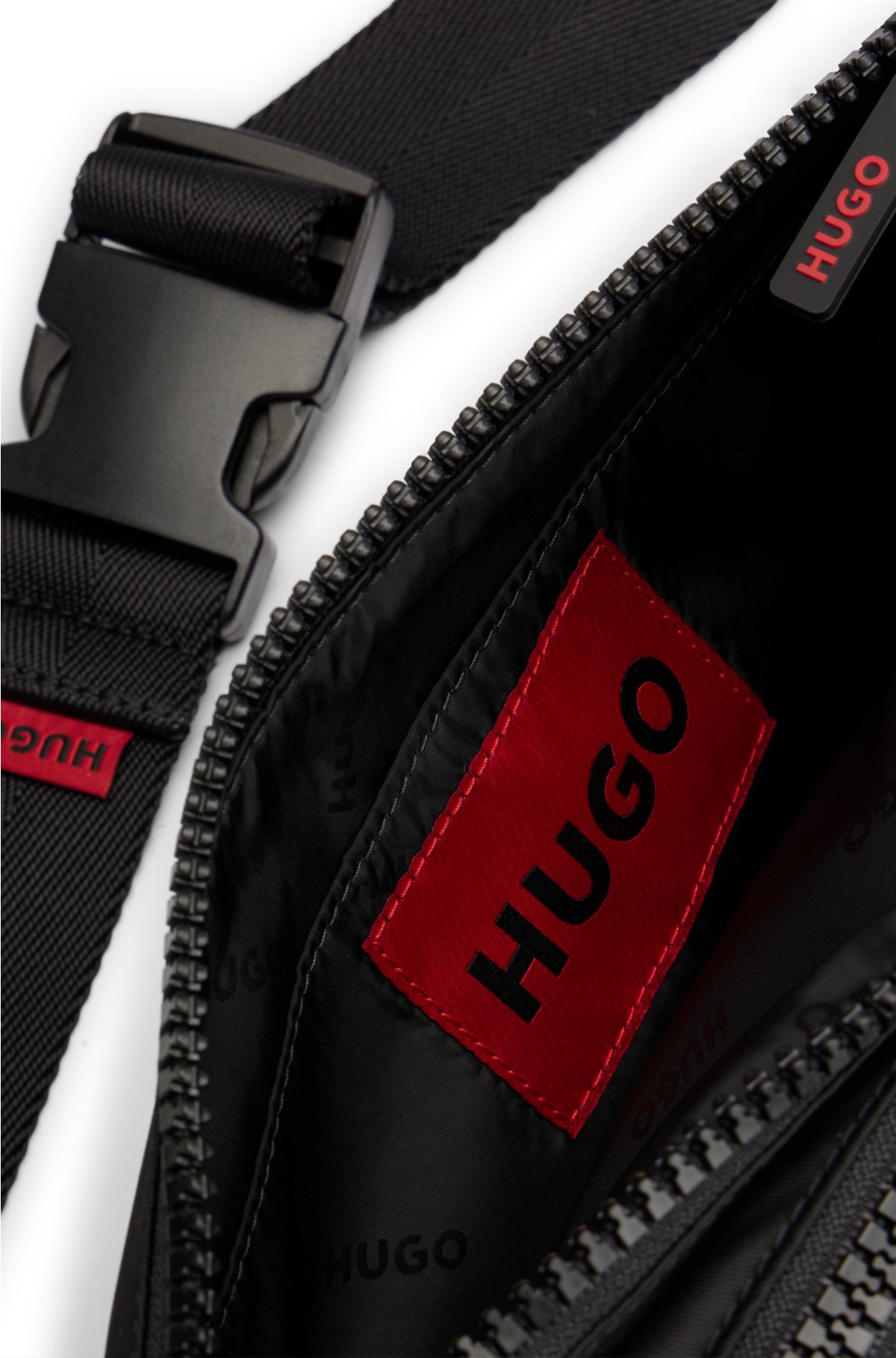 HUGO - Recycled-fabric belt bag with red logo label