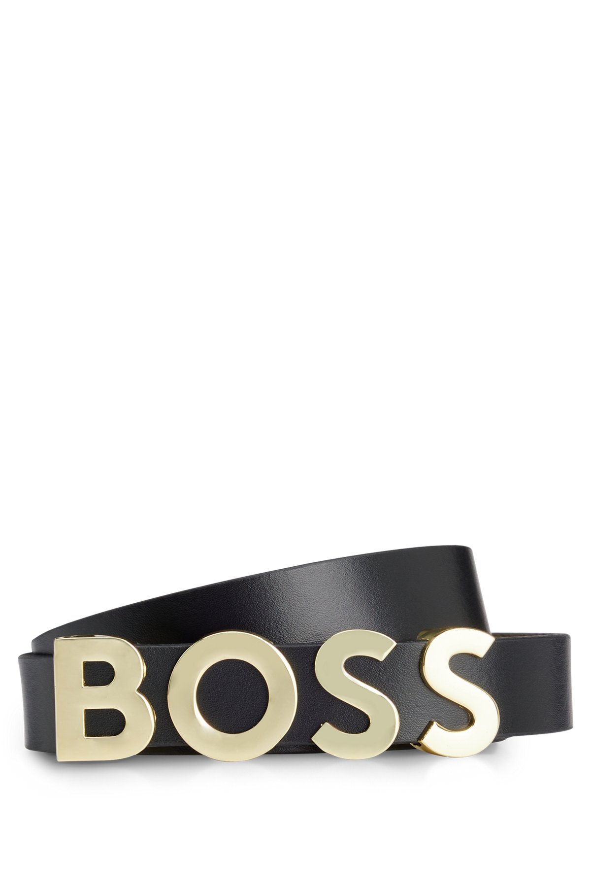 BOSS - Gürtel aus italienischem Leder mit silberfarbener Logo-Schließe