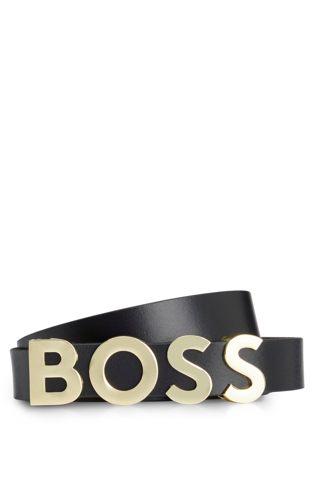 BOSS - Gürtel aus italienischem Leder mit silberfarbener Logo-Schließe