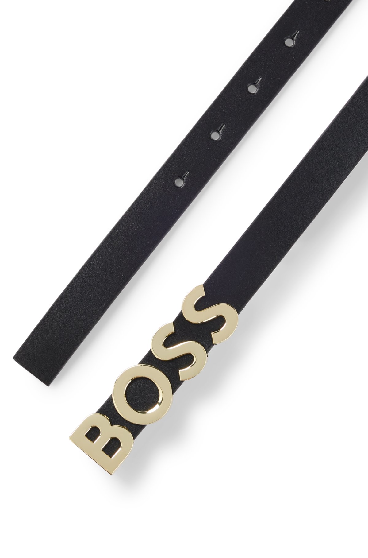 BOSS - Italian-leather belt with silver-toned buckle