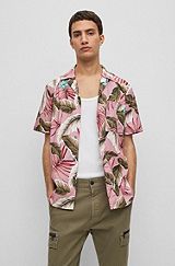 Relaxed-fit shirt in floral-print cotton poplin, light pink