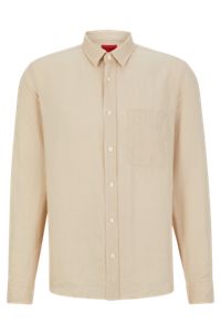Relaxed-fit long-sleeved shirt in pure linen, Light Beige