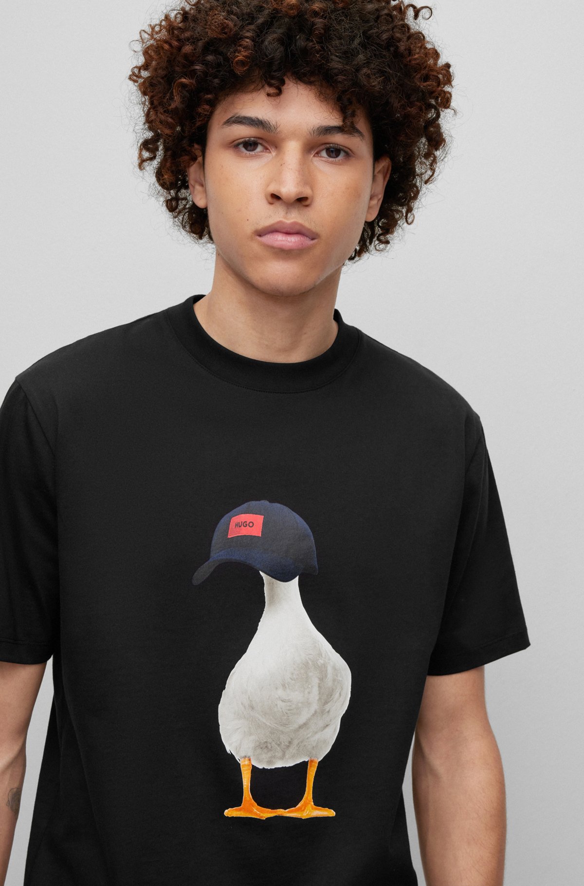 Hugo - Organic-Cotton T-Shirt With Duck Print