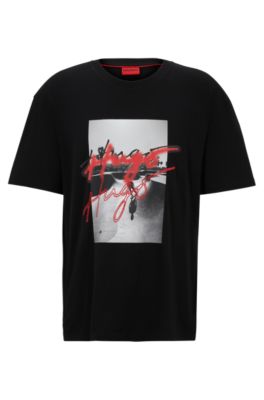 HUGO - オーバーサイズフィット Tシャツ オーガニックコットン ロゴ