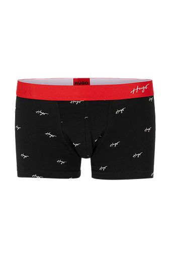 Low-rise trunks in stretch cotton with handwritten logos, Black
