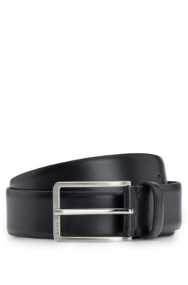 BOSS - Italian-made leather belt with engraved-logo buckle