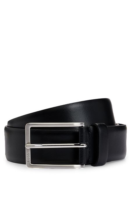 Cintura in pelle realizzata in Italia con fibbia con logo inciso, Nero