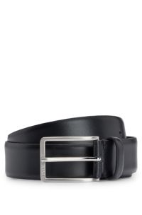 Italian-made leather belt with engraved-logo buckle, Black