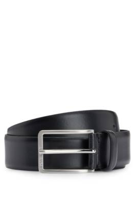 Italian-leather belt with brushed silver hardware 1
