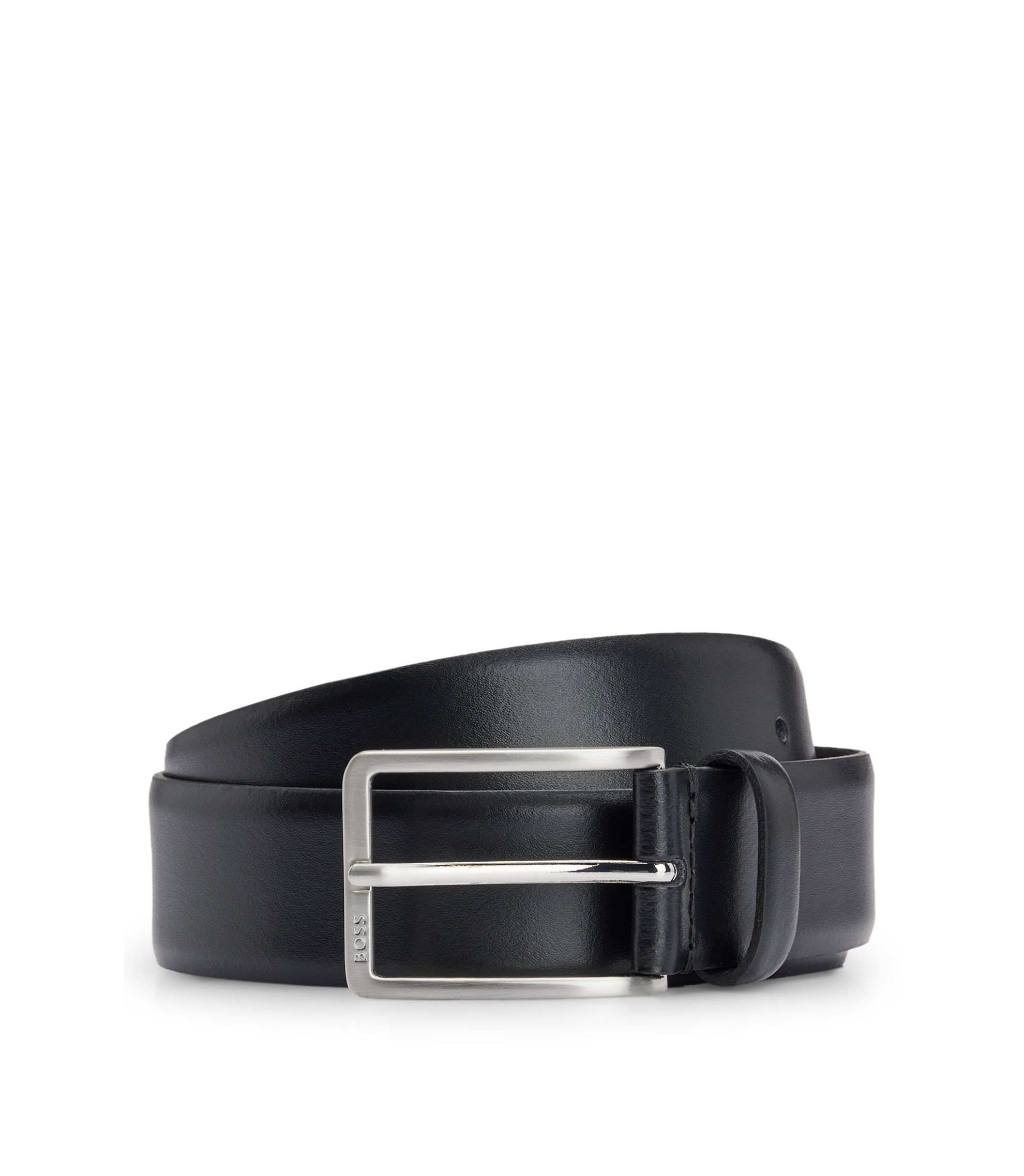 Gürtel aus italienischem Leder mit Metalldetails in gebürsteter Silber-Optik