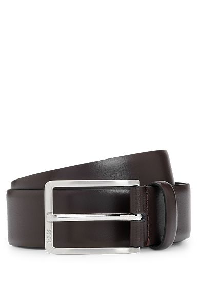 Cintura in pelle realizzata in Italia con fibbia con logo inciso, Marrone scuro