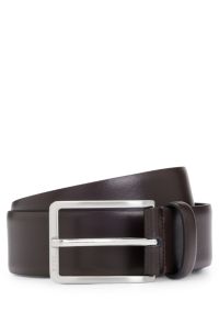 Ceinture en cuir italien avec boucle à logo gravé, Marron foncé