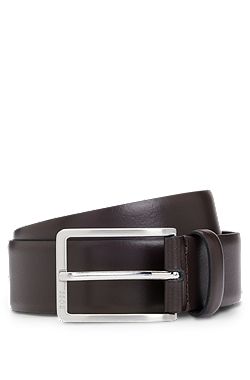 Italian-leather belt with brushed silver hardware