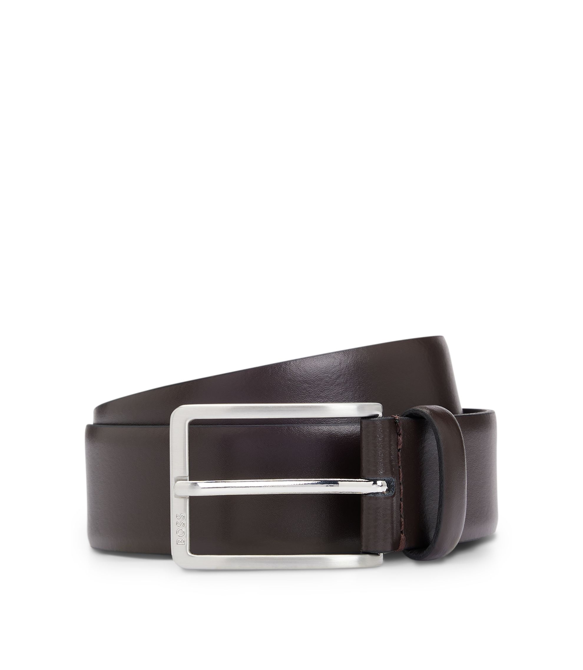 Gürtel aus italienischem Leder mit Metalldetails in gebürsteter Silber-Optik