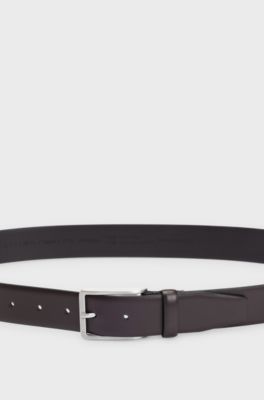Italian-leather belt with brushed silver hardware, Dark Brown