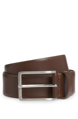 Italian-made leather belt with pin buckle, Brown