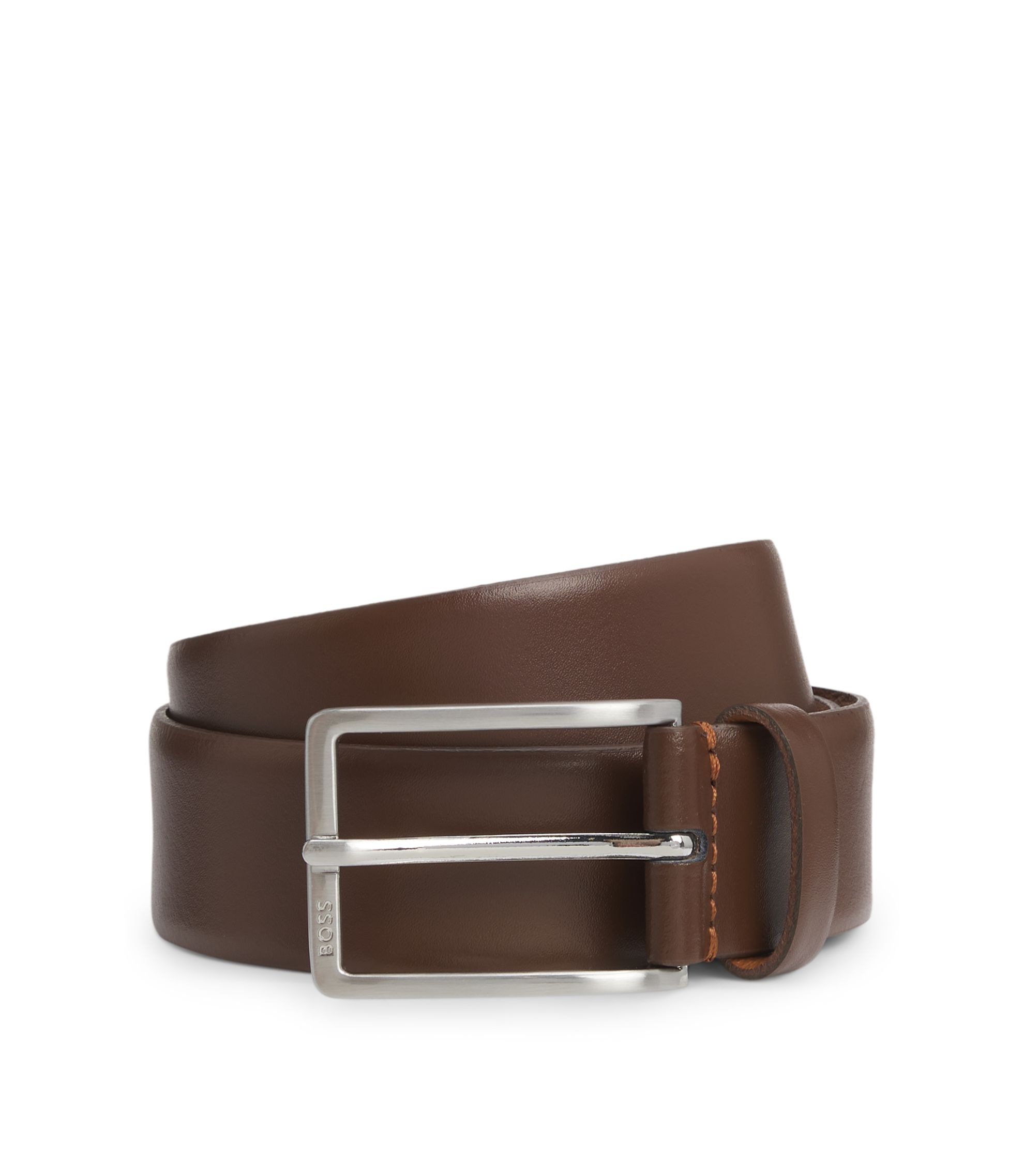 Gürtel aus italienischem Leder mit Metalldetails in gebürsteter Silber-Optik