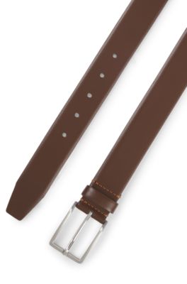 Italian-made leather belt with pin buckle, Brown