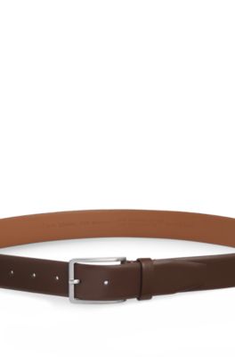 Italian-made leather belt with pin buckle, Brown