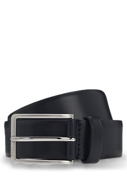 Italian-leather belt with brushed silver hardware
